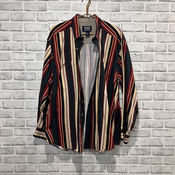 Basic Options Long Sleeve Button Down Shirt XL Vintage Striped 100% Cotton - Picture 2 of 7